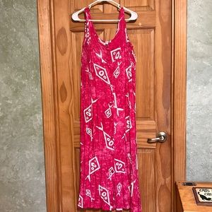 Women’s High Waist Button Front Maxi Dress Pink with Geometric Shapes Size M